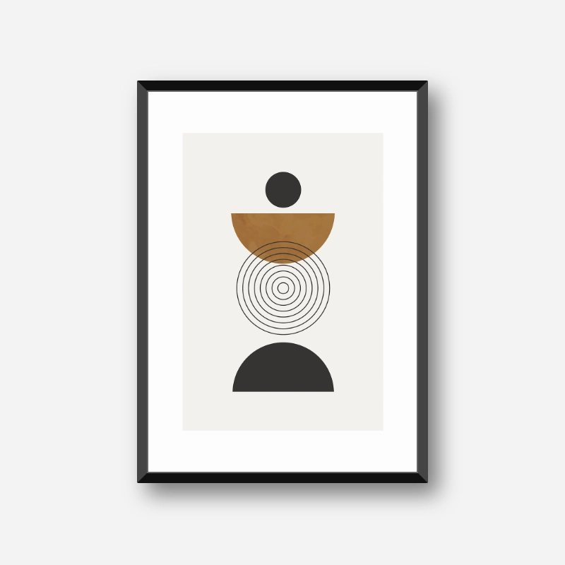 Mid-century abstract geometric minimalist artwork with shades of brown and black