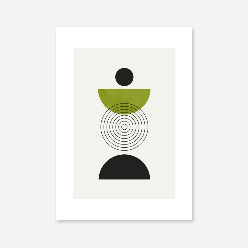 Mid-century abstract geometric minimalist artwork with green shades