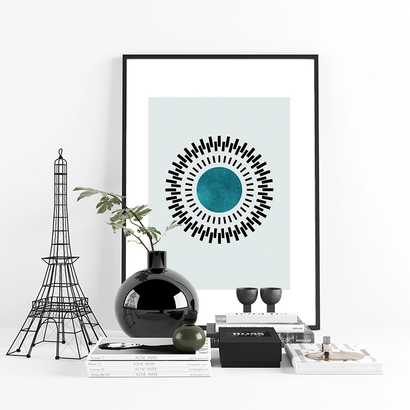 Minimalist abstract geometric teal and black coloured downloadable wall art to print at home