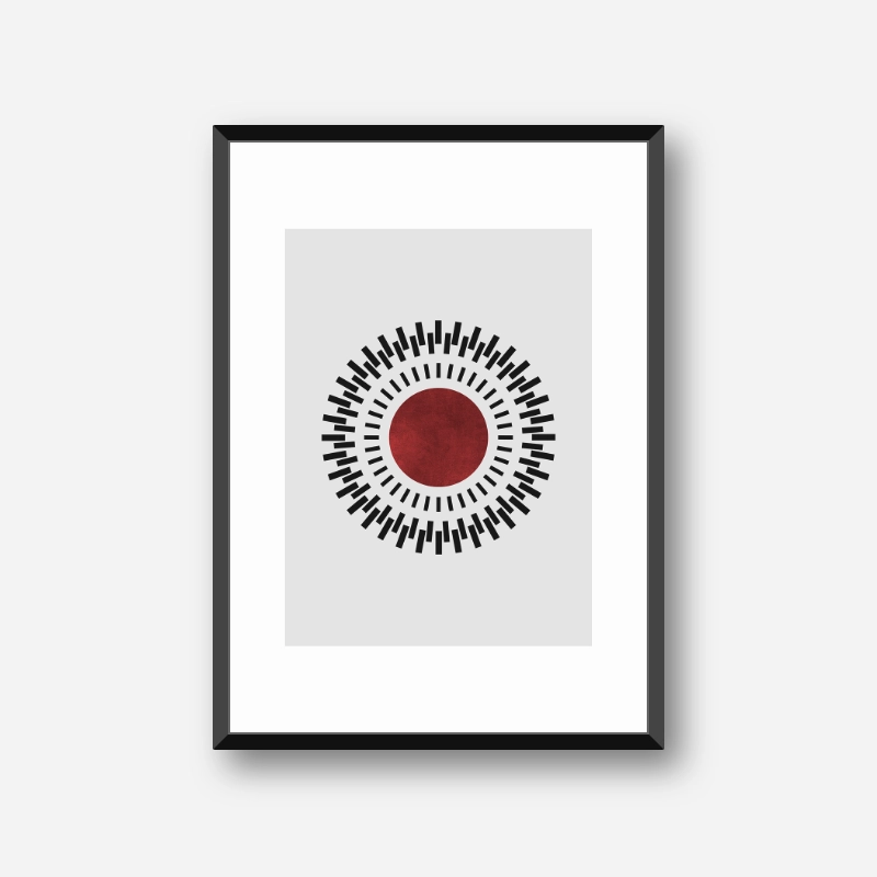 Minimalist abstract geometric grey black and red coloured downloadable art print