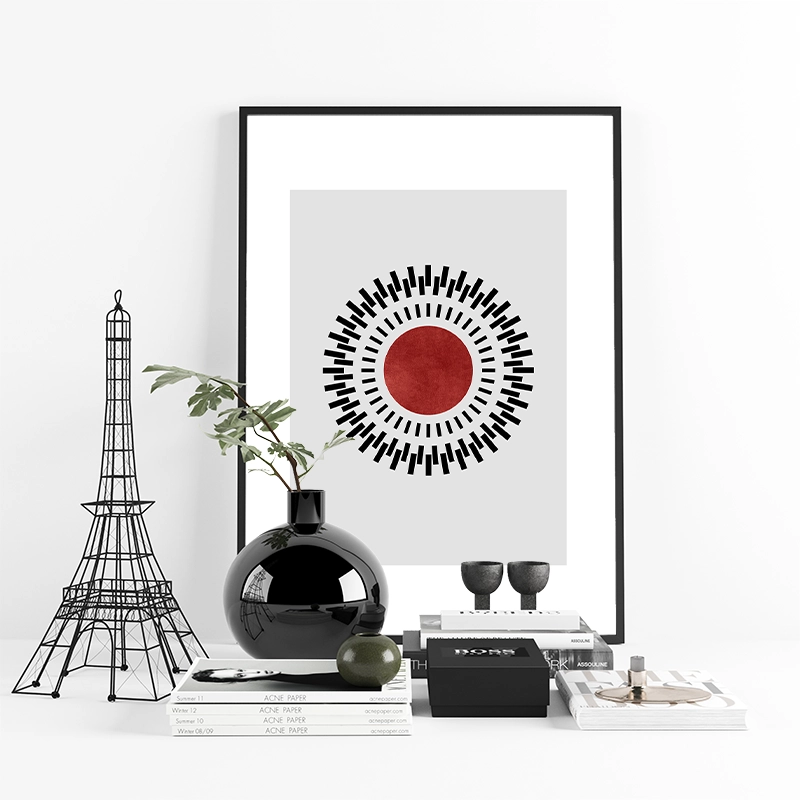 Minimalist abstract geometric grey black and red coloured downloadable art print