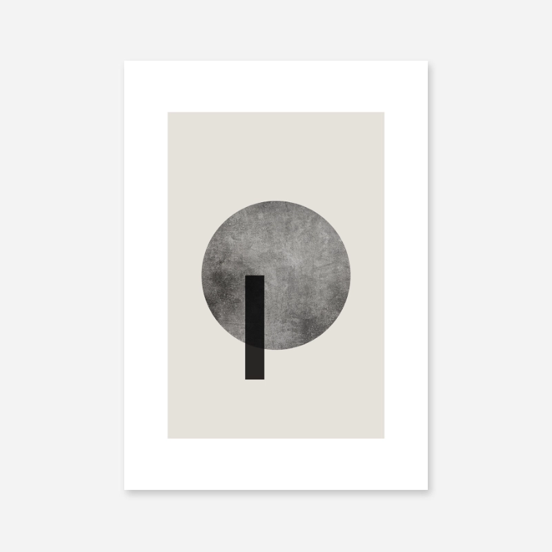 Moon like neutral grey grunge concrete effect circle rectangle abstract minimalist digital wall art