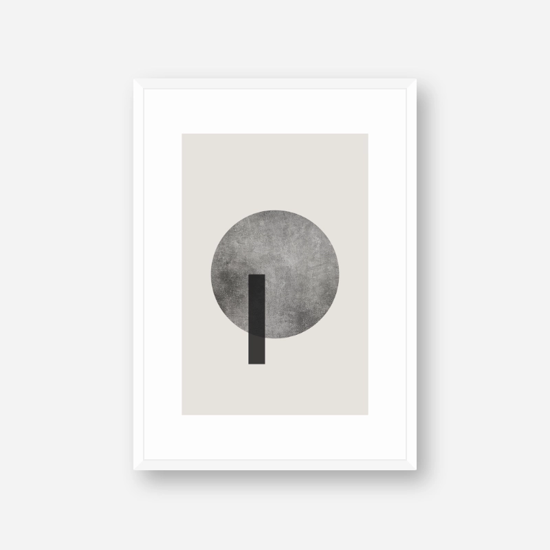 Moon like neutral grey grunge concrete effect circle rectangle abstract minimalist digital wall art