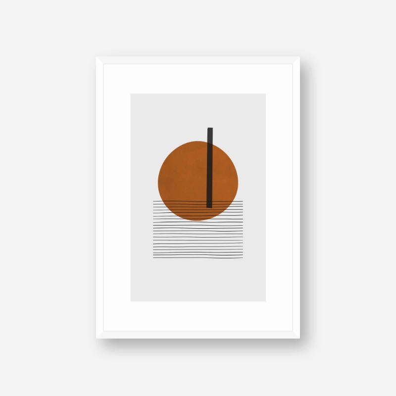 Minimalist Nordic abstract design with black grey and saddle brown red colours art print