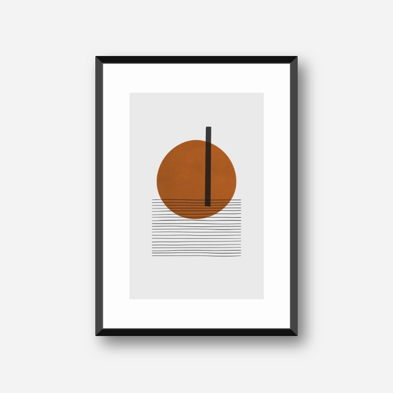 Minimalist Nordic abstract design with black grey and saddle brown red colours art print