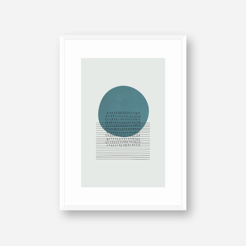 Boho minimalist Nordic abstract art print with black grey and greenish blue ming and platinum colours