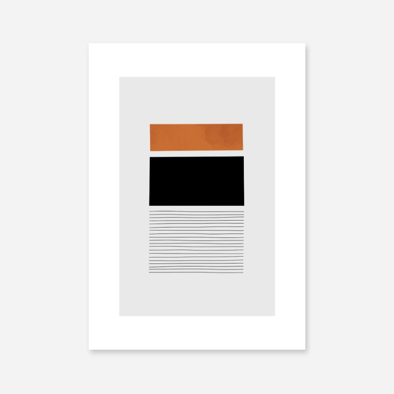 Rectangles and lines minimalist Nordic abstract art print with black grey and red colours