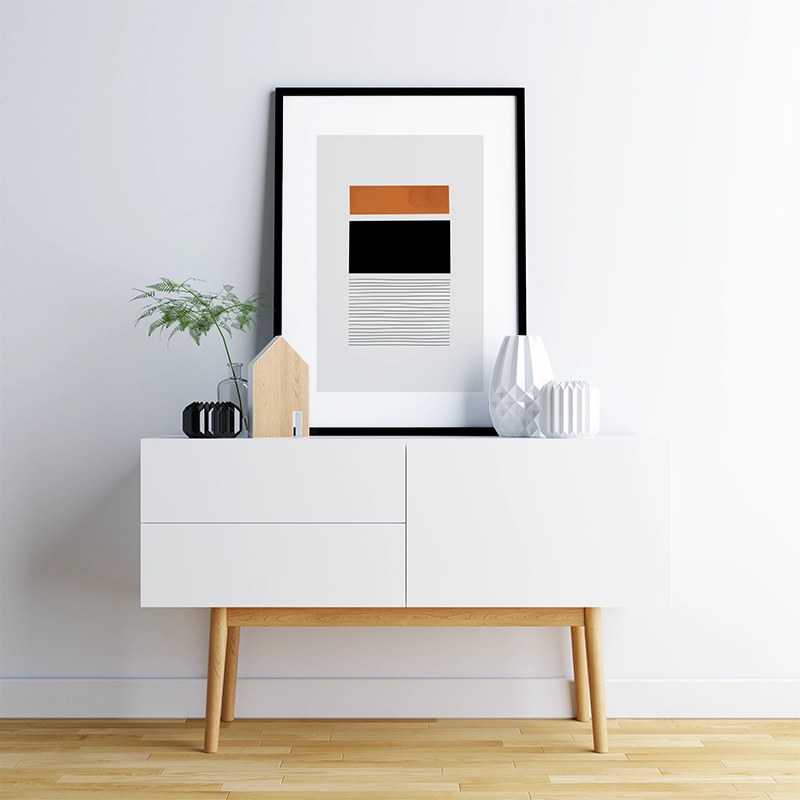 Rectangles and lines minimalist Nordic abstract art print with black grey and red colours