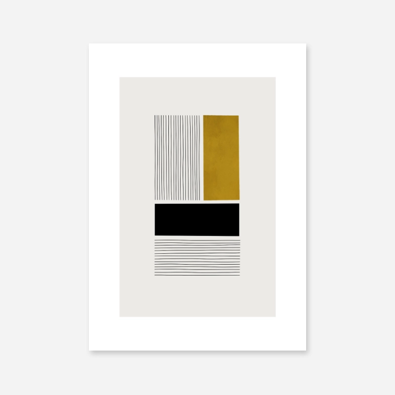 Black and golden boho rectangles and lines minimalist abstract free art print