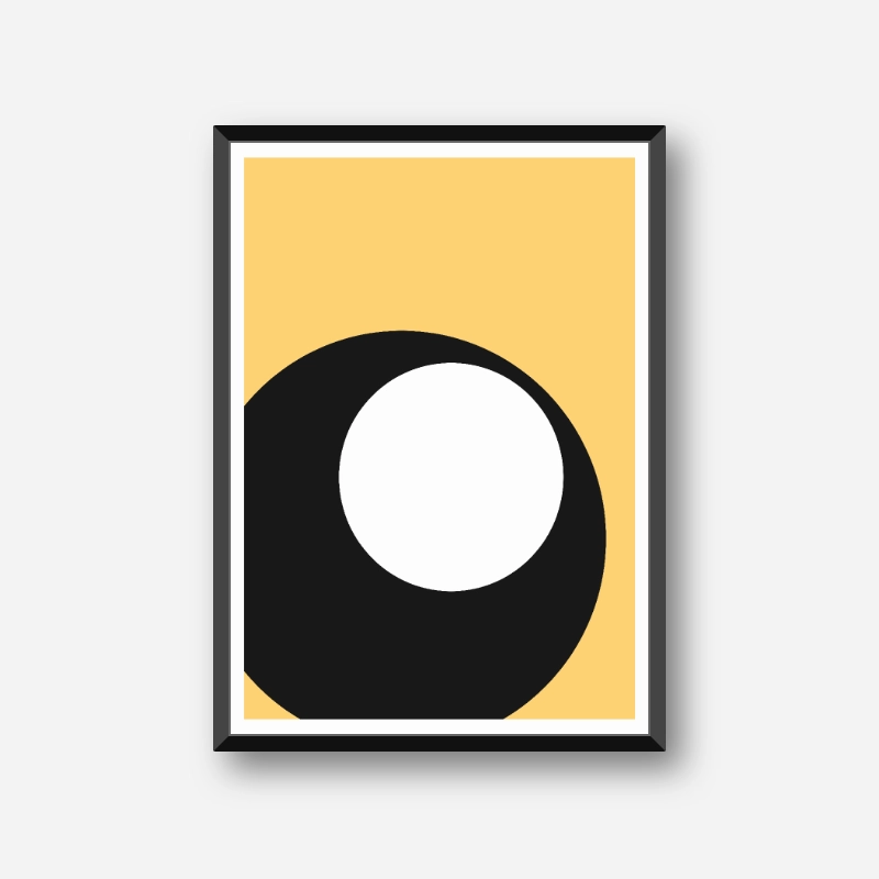 Abstract black white circles with yellow background mid-century free downloadable art print