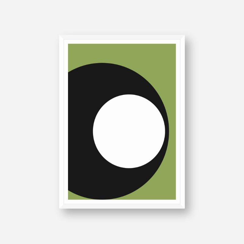 Minimalist abstract black and white circles with green background downloadable free digital art print