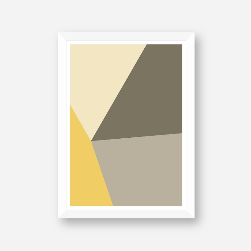 Yellow, brown and grey geometric polygon minimalist wall art, digital print