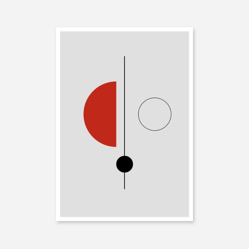 Geometric minimalist free wall art design with black red and grey colors 