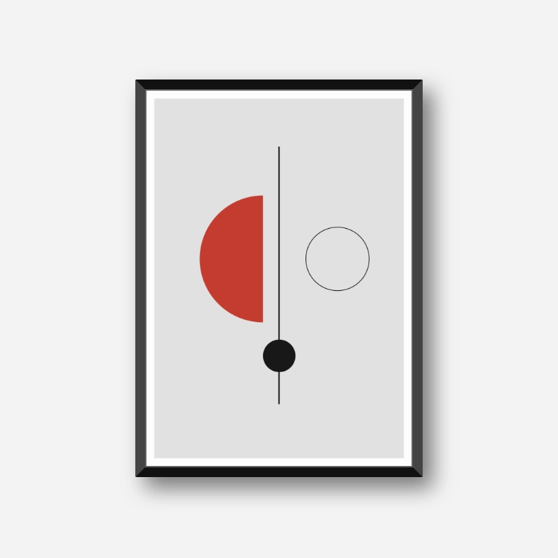 Geometric minimalist free wall art design with black red and grey colors 