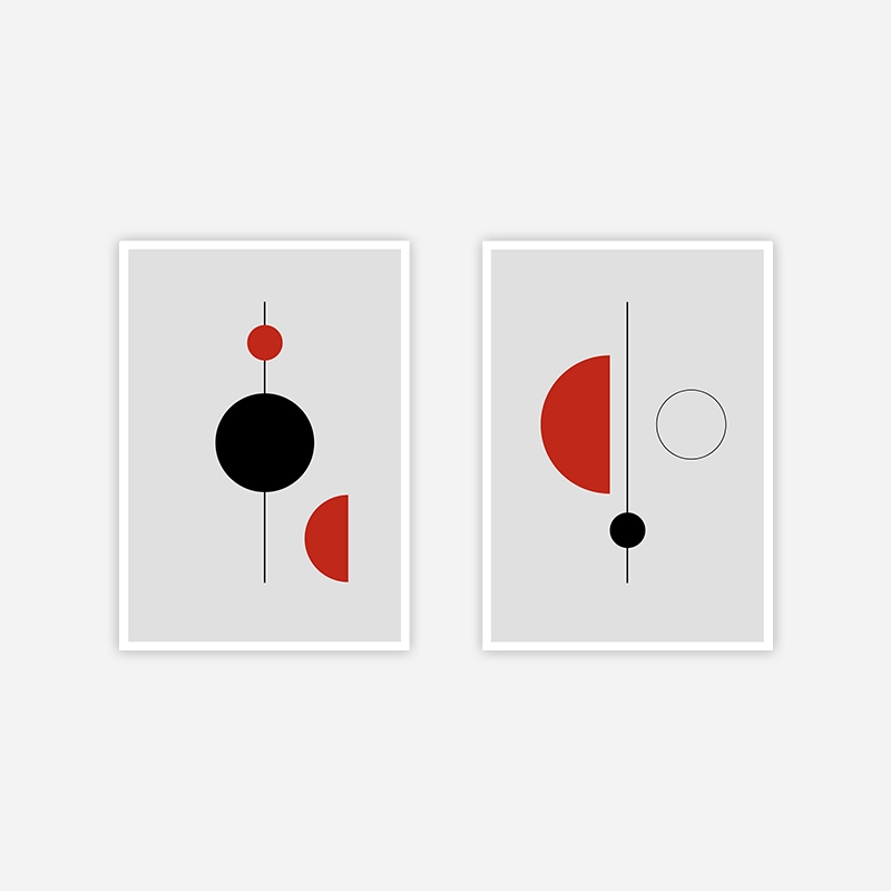 Geometric mid-century black red circle half circle minimalist free downloadable art print