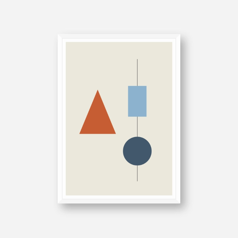 Set of three geometric blue circle rectangle and red triangle mid-century modern digital free art print