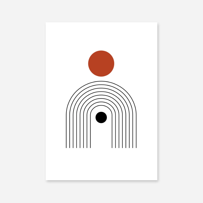 Red and circles with rainbow fountain style geometric minimalist downloadable free digital art print
