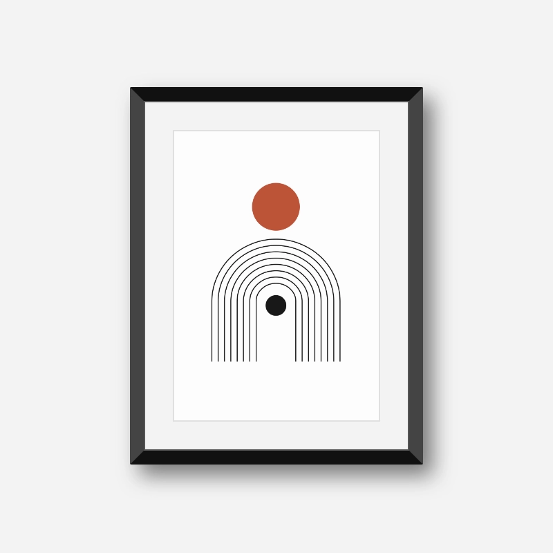 Red and circles with rainbow fountain style geometric minimalist downloadable free digital art print