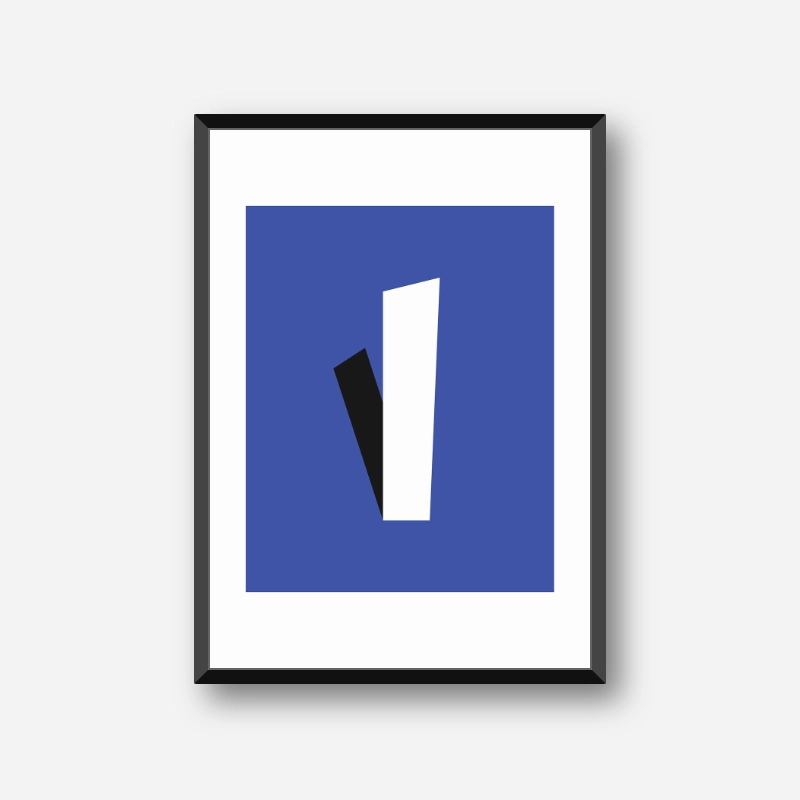 Minimalist geometric black and white rectangle with dark cornflower blue background free digital art print design