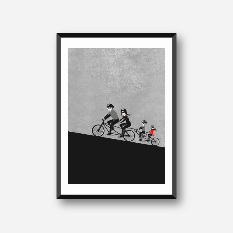 Up on the hill cycling family joyful minimalist free downloadable art print digital print wall art