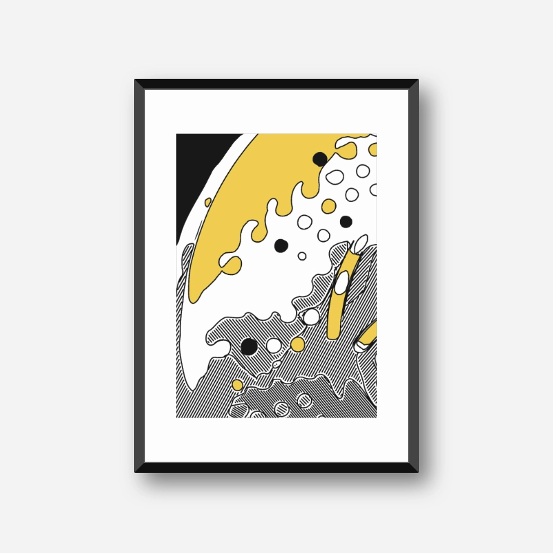 Minimalist black and yellow forms abstract free digital artwork to download and print at home 