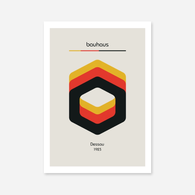 Bauhaus design red yellow black hexagons free digital artwork poster to download and print at home 