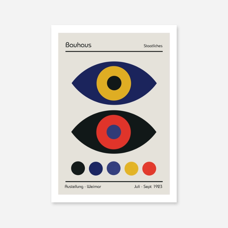 Eyes - Bauhaus inspired design Weimar Austellung Juli - Sept 1923 blue red yellow black circles free minimalist art print
