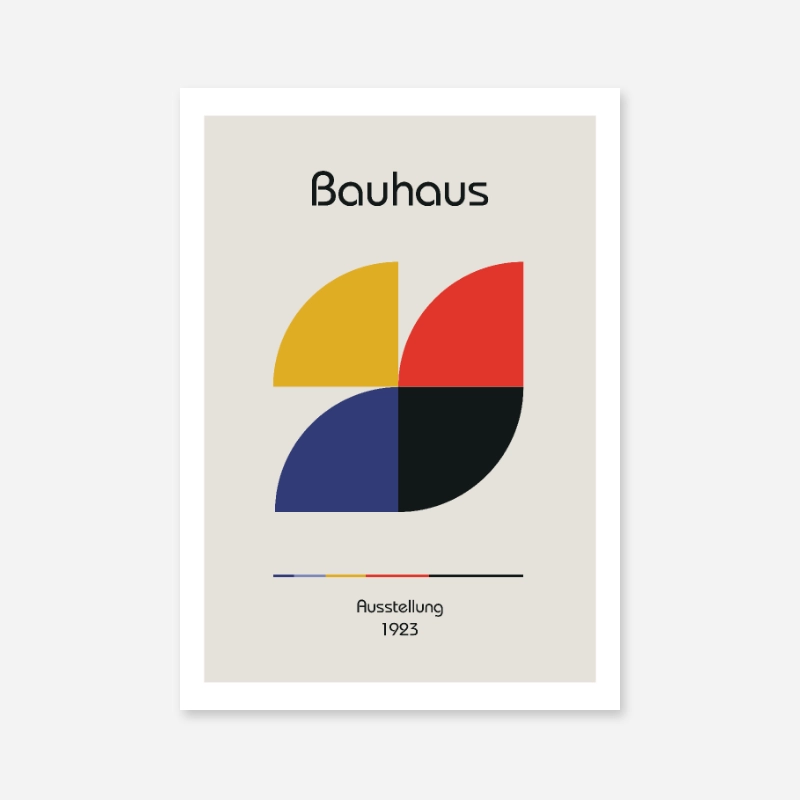 Bauhaus inspired design blue red yellow black quarter circles Austellung 1923 free minimalist artwork to print at home