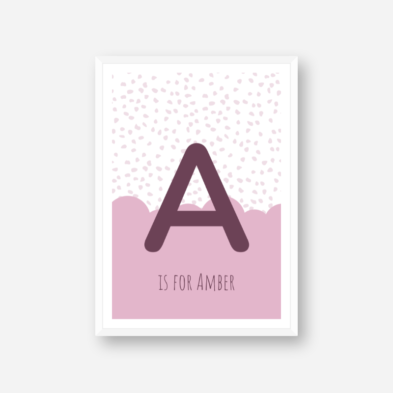 A is for Amber pink nursery baby room free downloadable wall art print