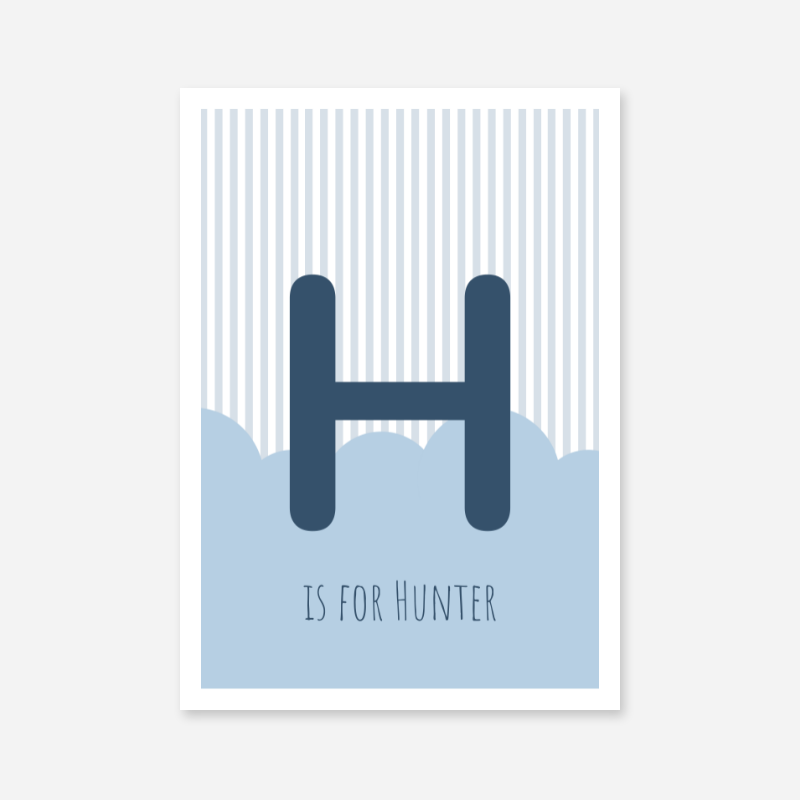 H is for Hunter blue nursery baby room initial name print free downloadable wall art print