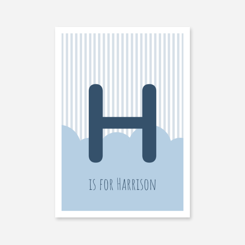 H is for Harrison blue nursery baby room initial name print free downloadable wall art print