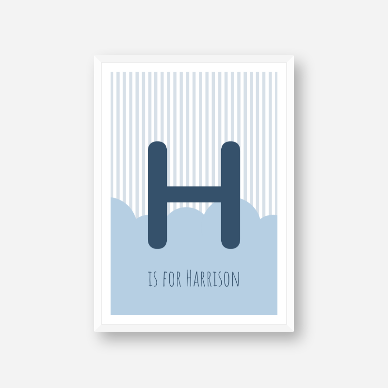 H is for Harrison blue nursery baby room initial name print free downloadable wall art print
