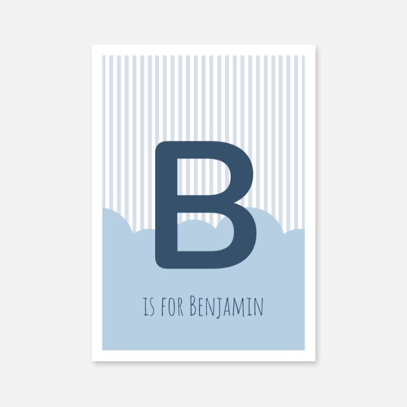 B is for Benjamin blue nursery baby room initial name print free downloadable wall art print