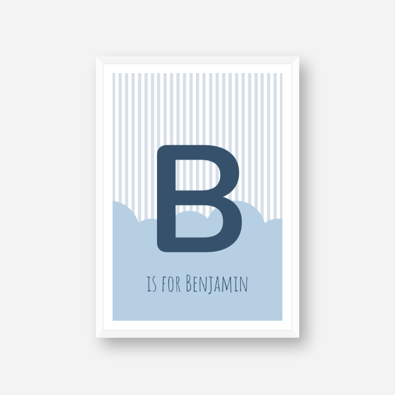 B is for Benjamin blue nursery baby room initial name print free downloadable wall art print