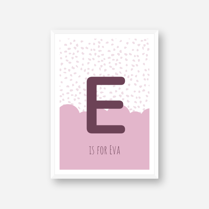 E is for Eva pink nursery baby room initial name print free downloadable wall art print