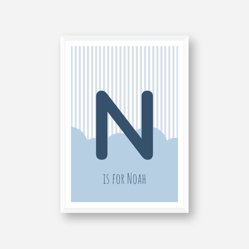 N is for Noah blue nursery baby room initial name print free downloadable wall art print
