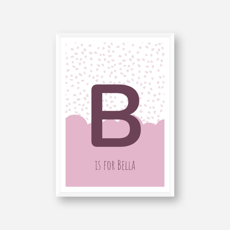B is for Bella pink nursery baby room initial name print free downloadable wall art print