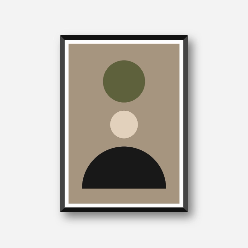 Brown, black and olive green minimalist geometric shapes downloadable printable design, digital print