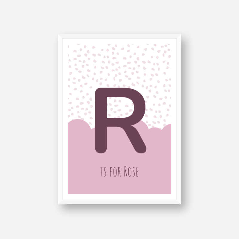 R is for Rose pink nursery baby room initial name print free downloadable wall art print