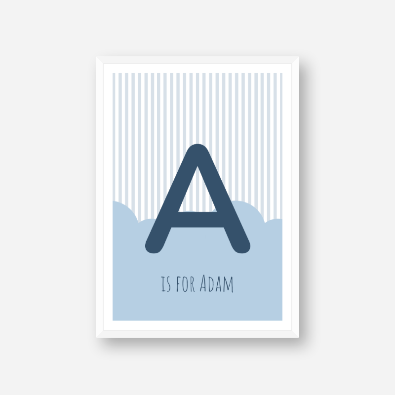A is for Adam blue nursery baby room initial name print free downloadable wall art print