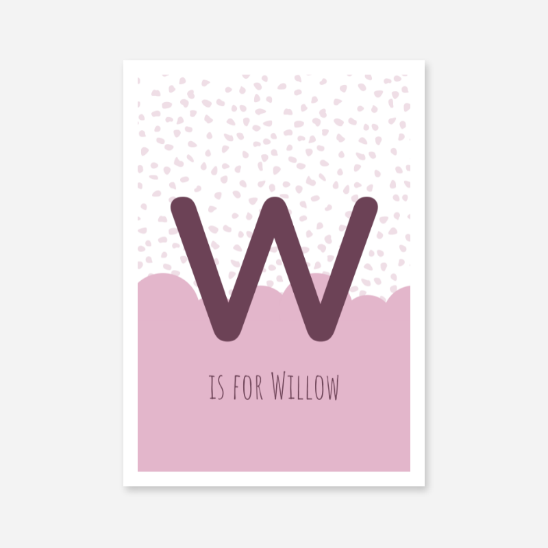 W is for Willow pink nursery baby room initial name print free downloadable wall art print