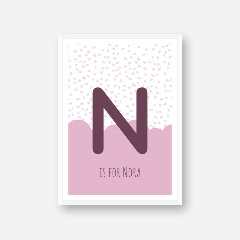 N is for Nora pink nursery baby room initial name print free downloadable wall art print