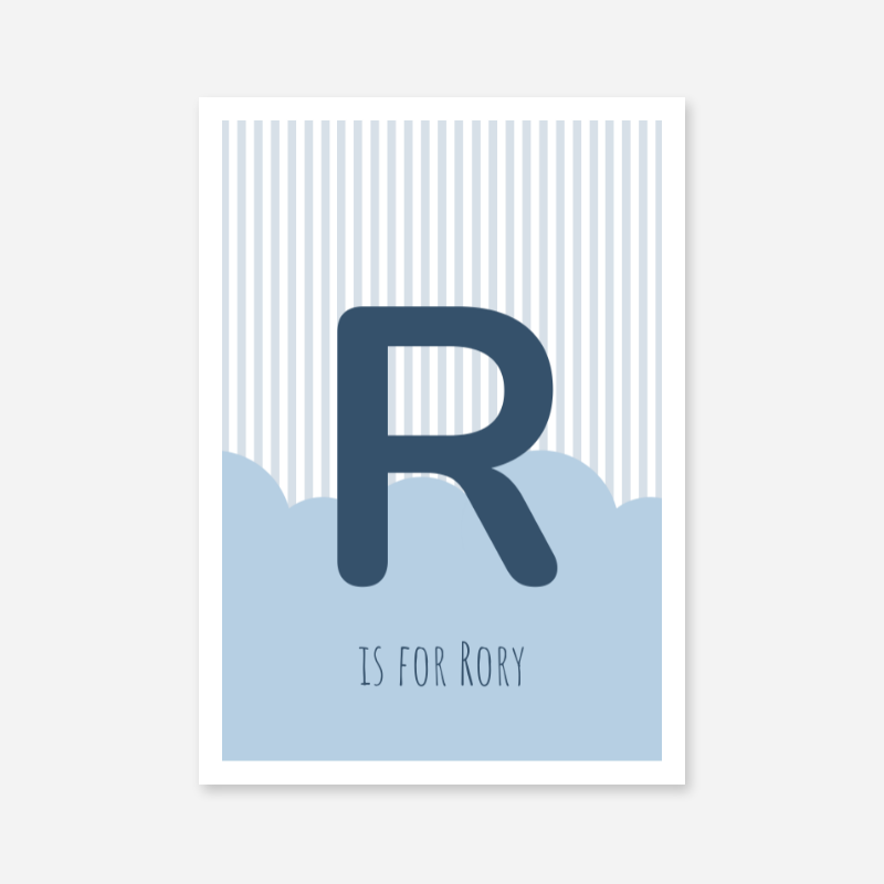 R is for Rory blue nursery baby room initial name print free downloadable wall art print