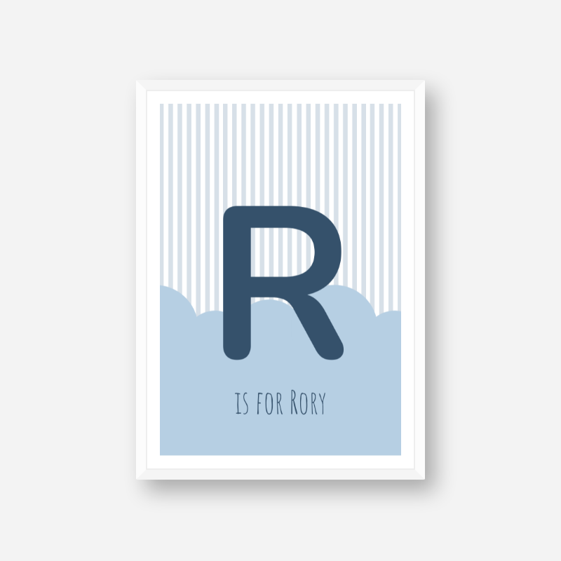 R is for Rory blue nursery baby room initial name print free downloadable wall art print