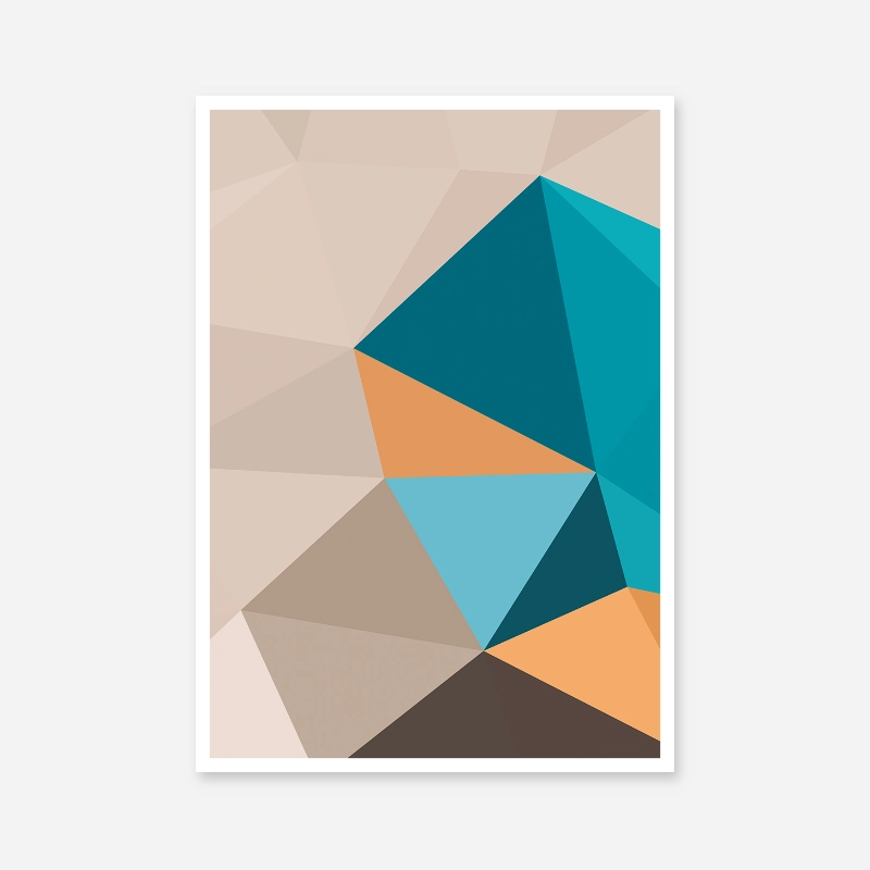 Brown, blue and orange polygon geometric downloadable wall art, digital print