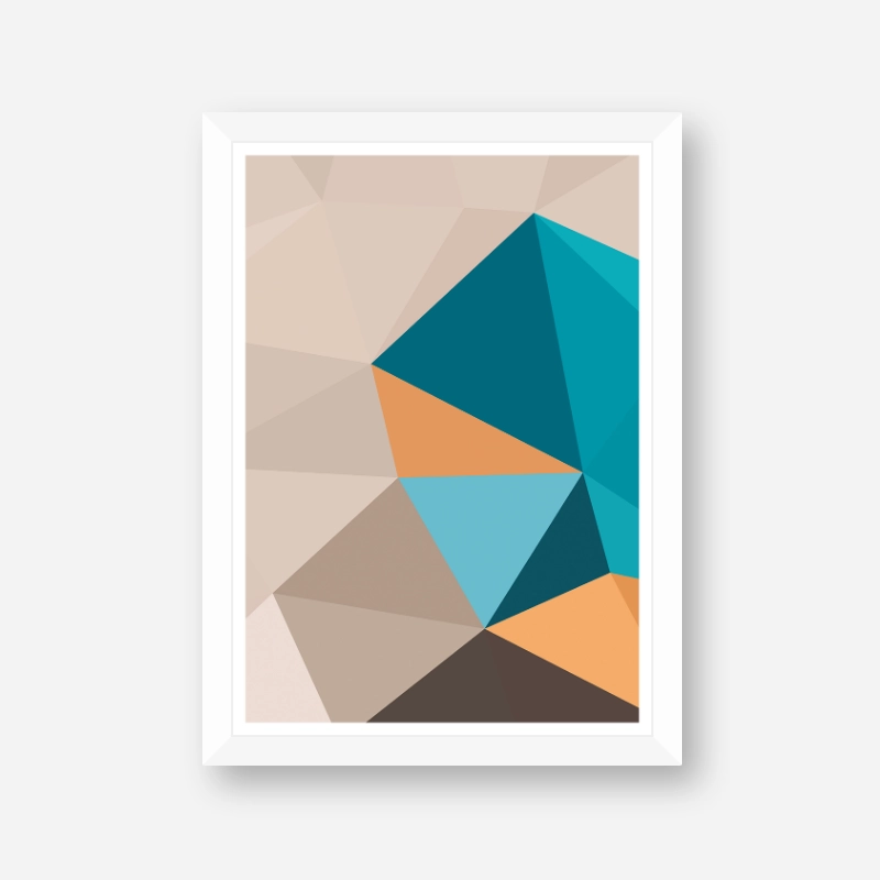 Brown, blue and orange polygon geometric downloadable wall art, digital print