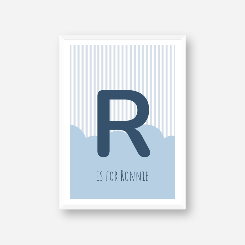 R is for Ronnie blue nursery baby room initial name print free downloadable wall art print