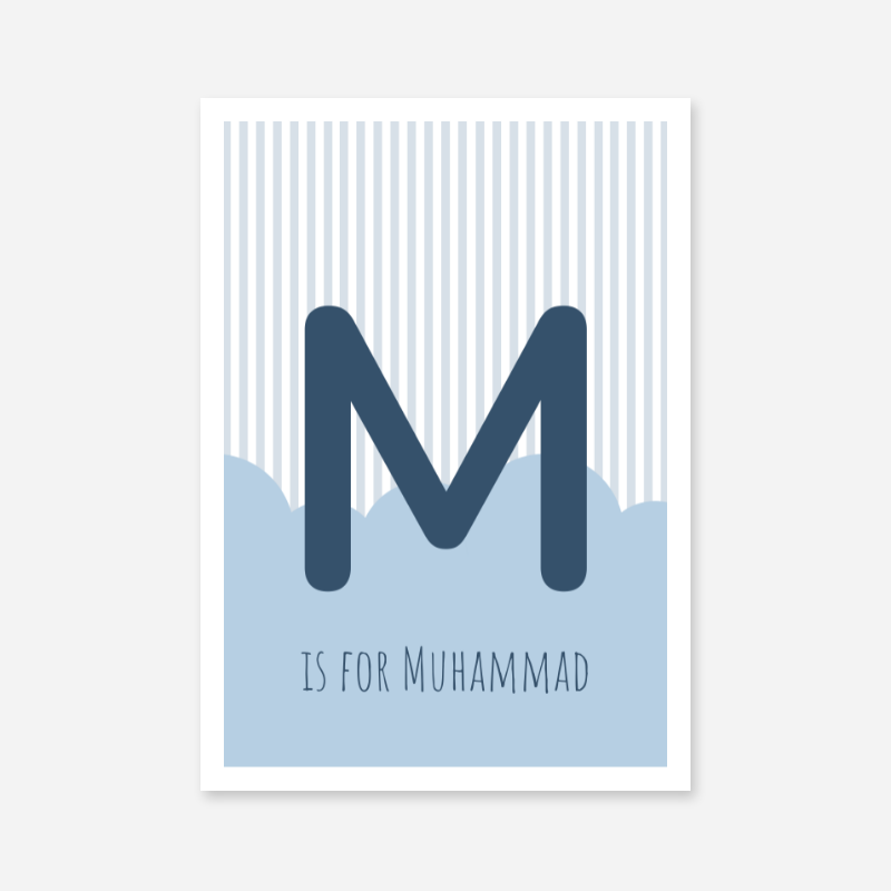 M is for Muhammad blue nursery baby room initial name print free downloadable wall art print