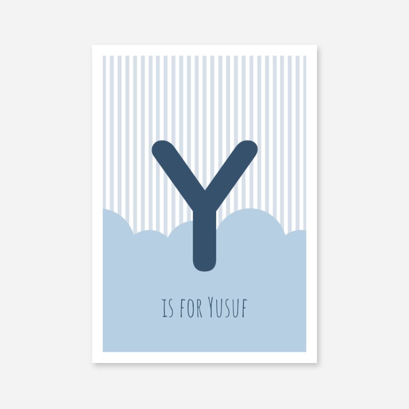 Y is for Yusuf blue nursery baby room initial name print free downloadable wall art print