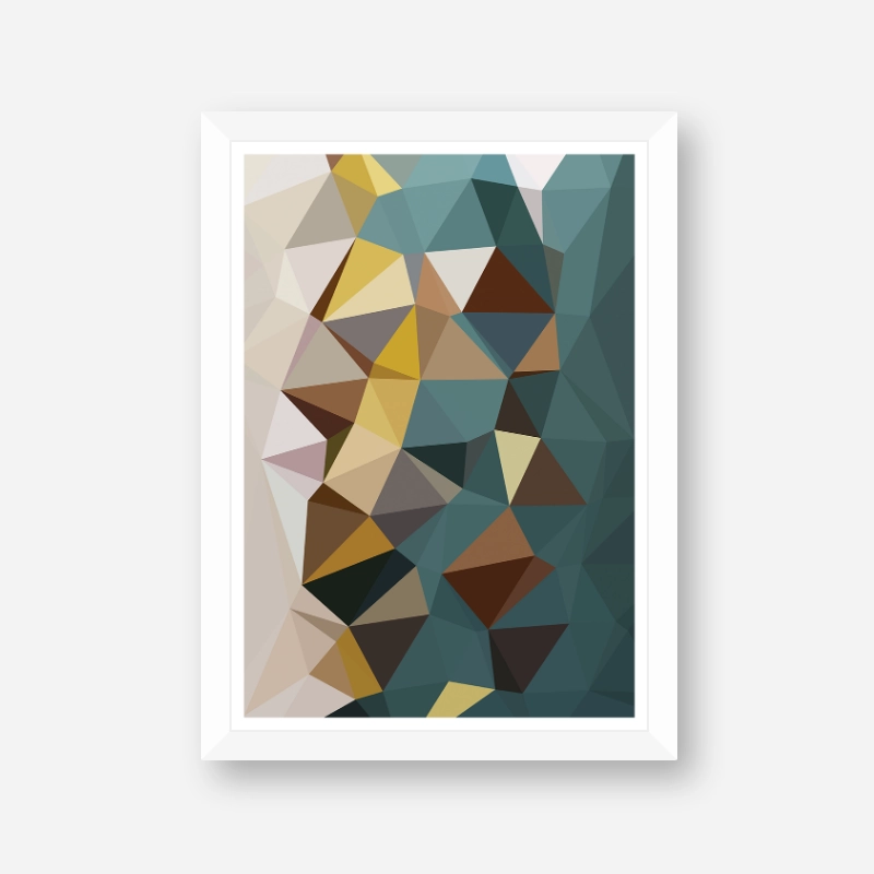 Brown, teal, yellow polygon geometric free printable wall art, digital print